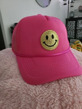 Hot Pink Smiley Face Trucker Hat